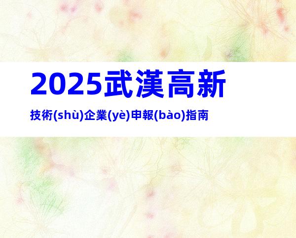 2025武漢高新技術(shù)企業(yè)申報(bào)指南