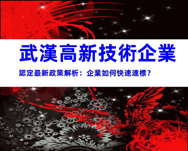 武漢高新技術企業認定最新政策解析：企業如何快速達標？